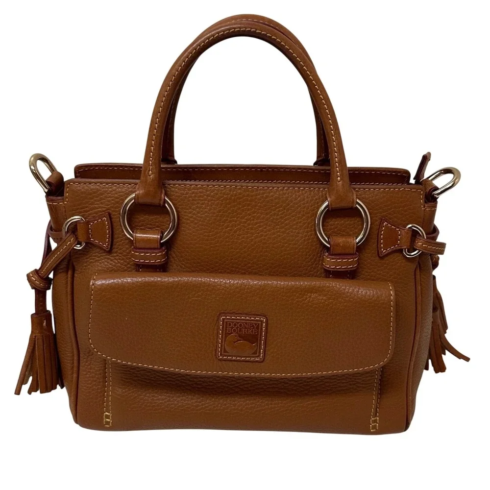 Dooney & Bourke Pebbled Leather Satchel Bag Ginger Tan Tassel Gold Hardware